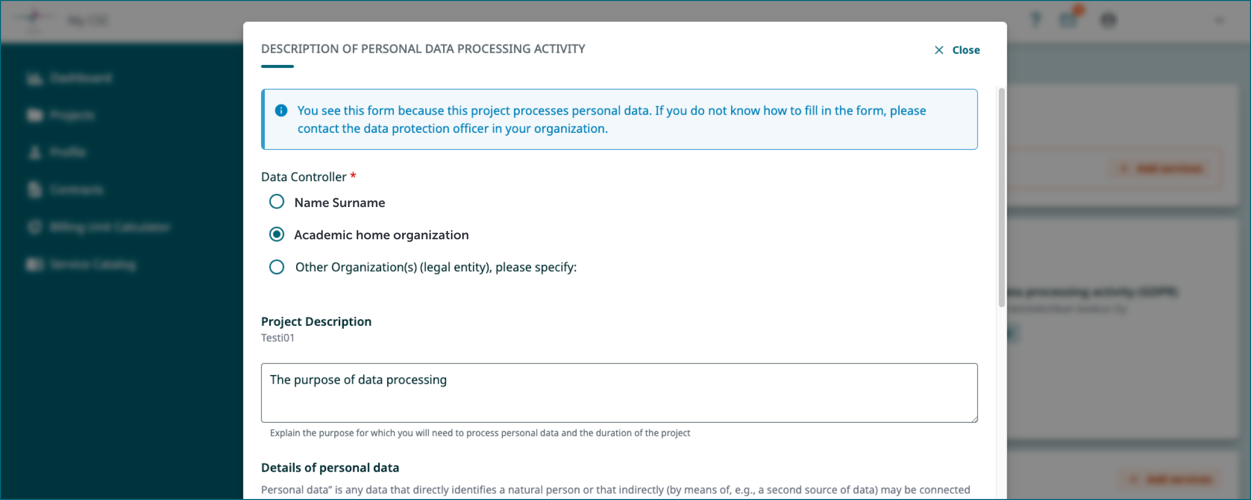 Description of Processing Activity