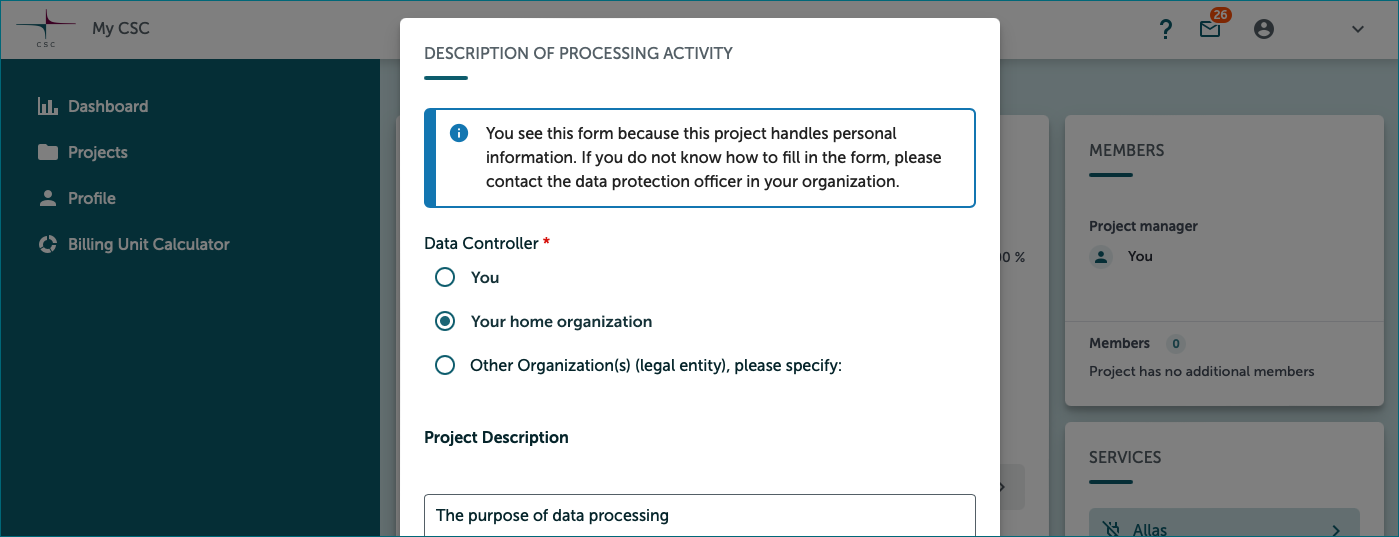 Personal data handling document.