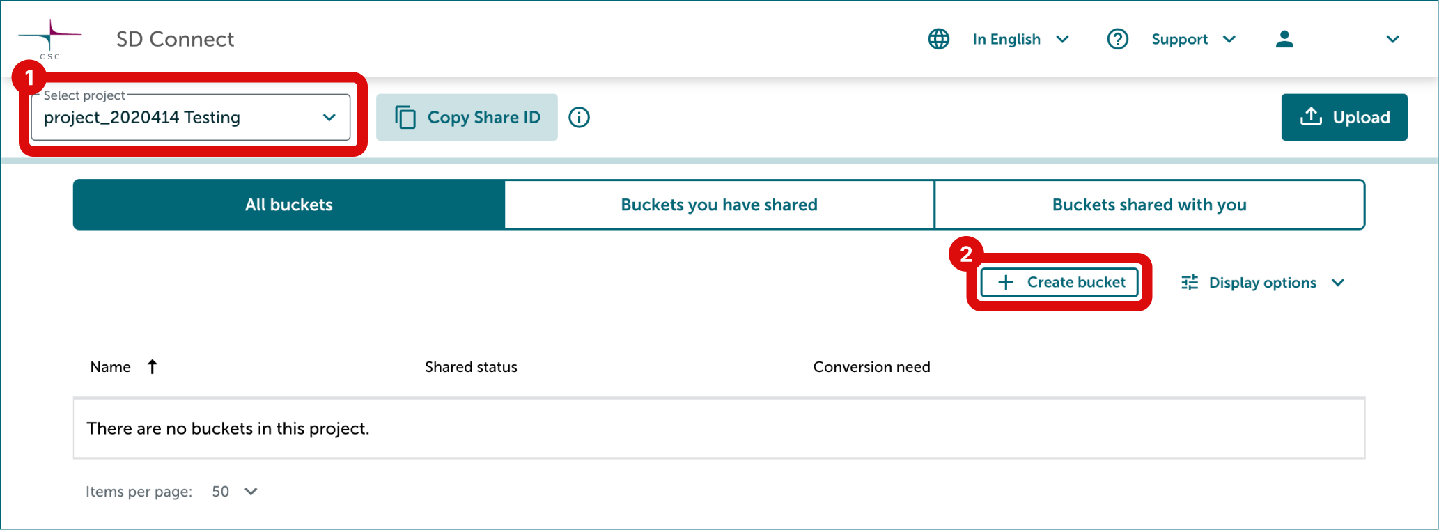 SD Connect Create empty bucket