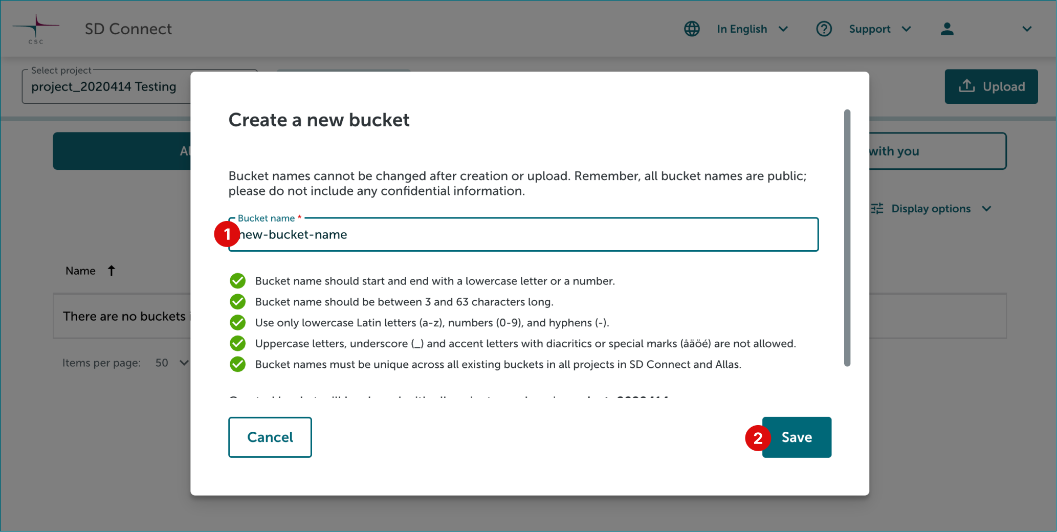 SD Connect Name empty bucket