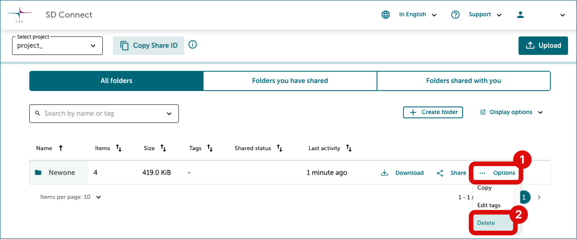 SD Connect Delete folder