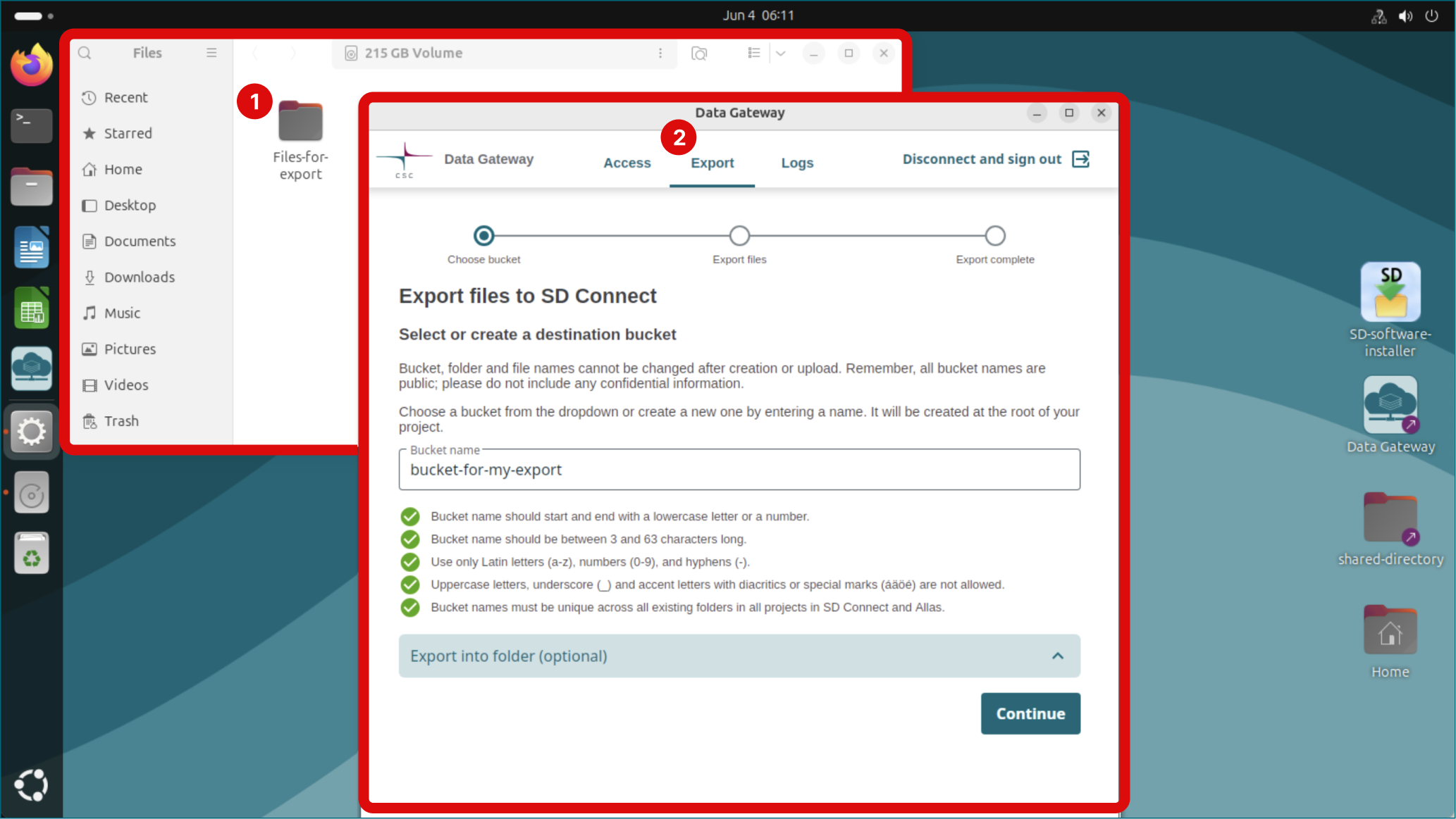 Open export tab