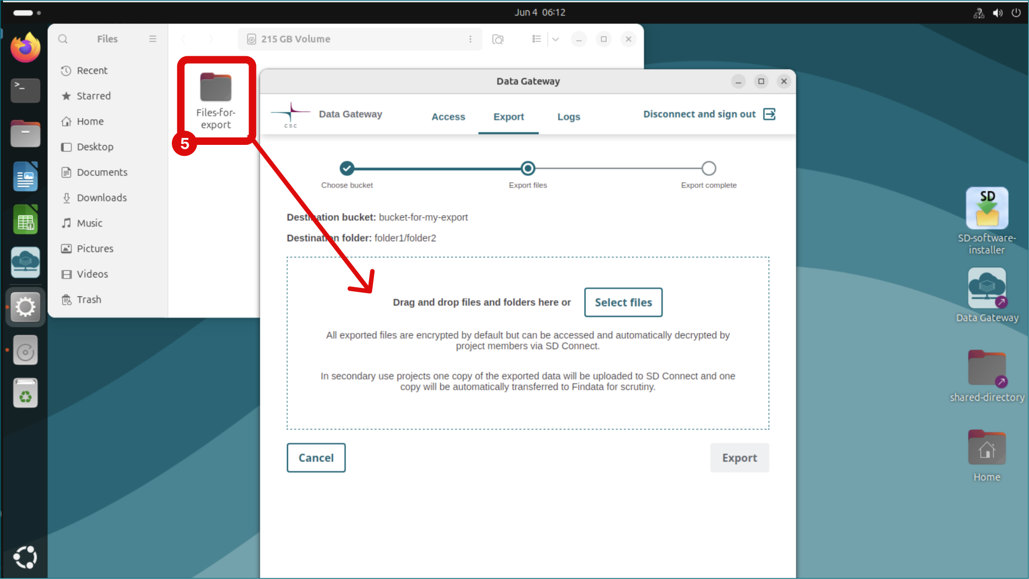 Open export tab