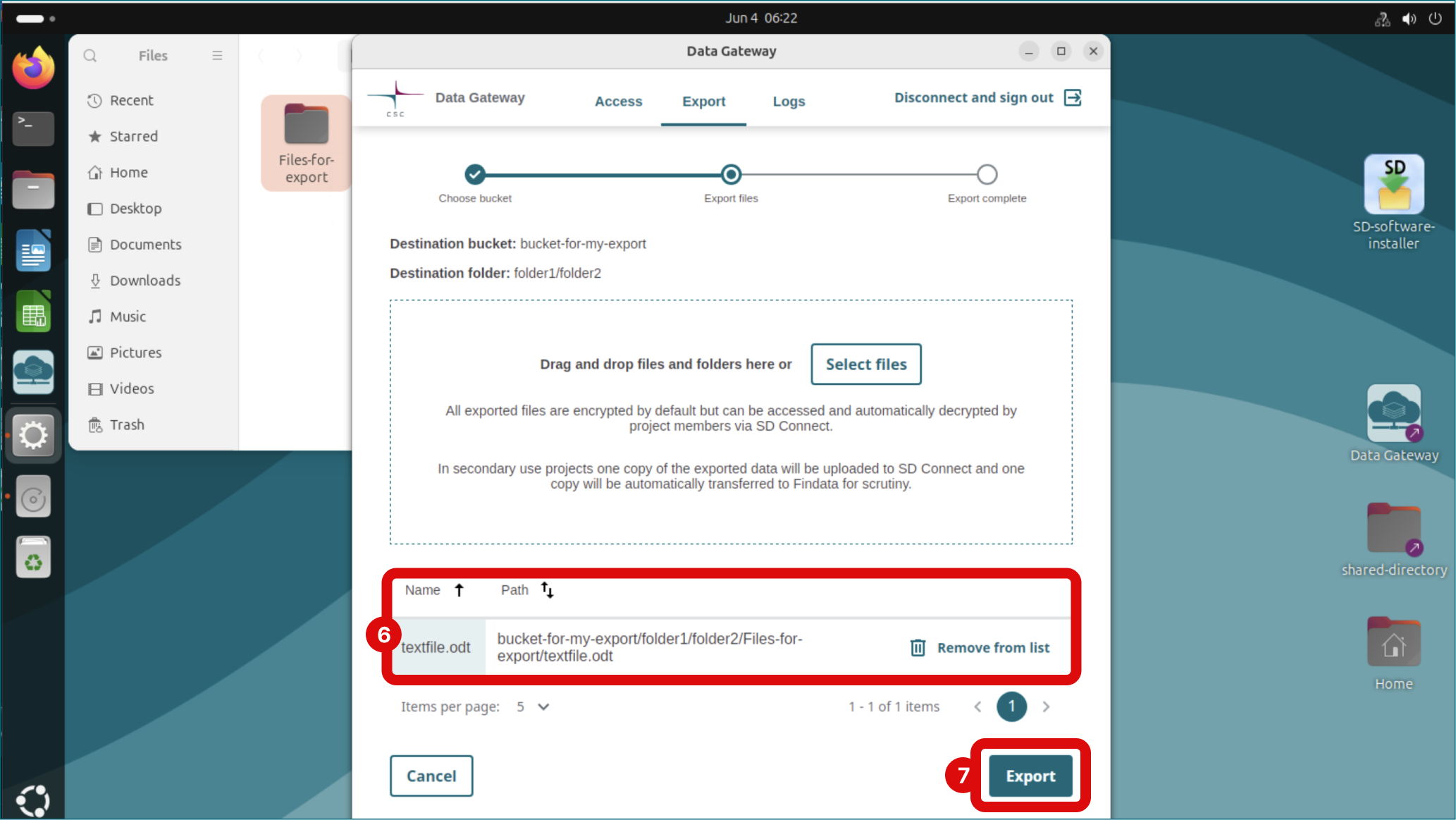 Open export tab