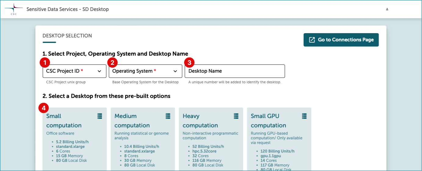 Virtual desktop selections.