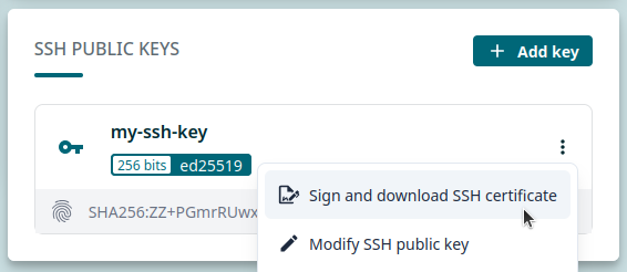 Sign and download SSH certificate